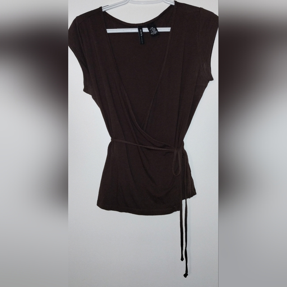Mixit Brown Cap Sleeve Wrap Blouse